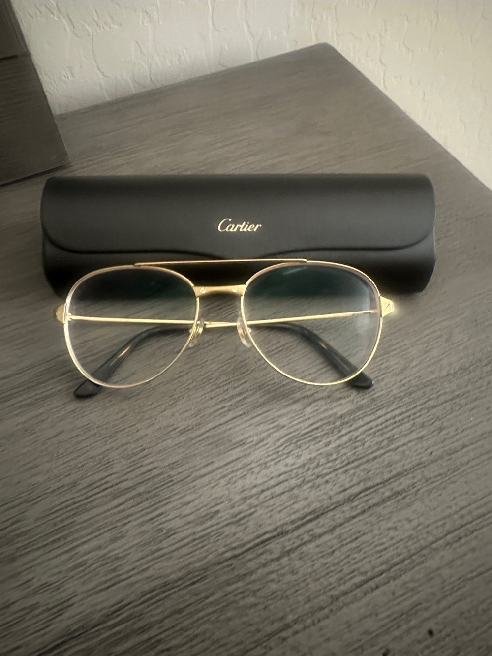 Cartier Gold Frame Aviator Sunglasses with Green Lenses